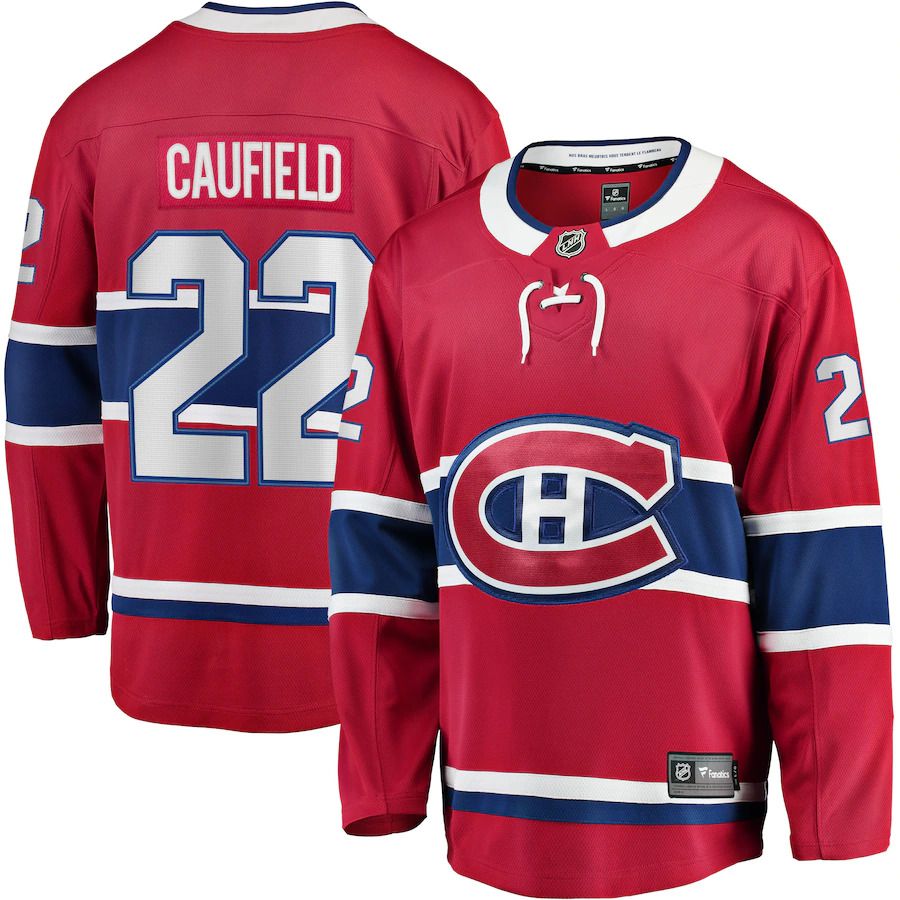 Men Montreal Canadiens #22 Cole Caufield Fanatics Branded Red Home Breakaway Replica NHL Jersey